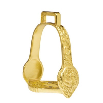 Estribo dourado com detalhes decorativos em metal