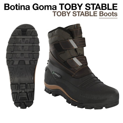 Botina Goma Toby Stable preta e castanha com sola robusta e fechos em velcro