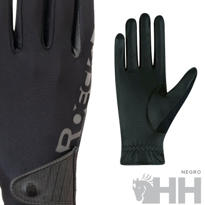 Luvas pretas de tecido com inscrição cinza e punho elástico