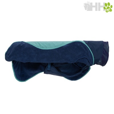 Casaco para cão azul escuro com interior felpudo e detalhes verdes