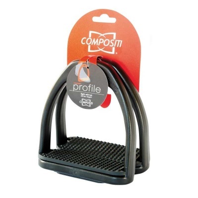 Estribo equitação preto COMPOSITI Profile com embalagem vermelha