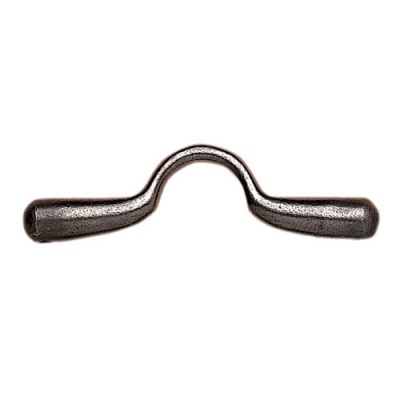 Alavanca metálica curvada cinzenta escura sobre fundo branco