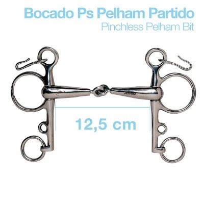 Freio Bocado Ps Pelham Partido em metal prateado com 12,5 cm