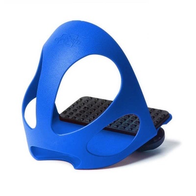 Estribo de plástico azul com base preta antiderrapante para equitação
