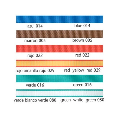 Seis fitas coloridas com códigos e nomes das cores em espanhol e inglês