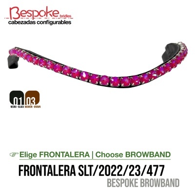 Frontalera Bespoke com pedras rosas e estrutura preta