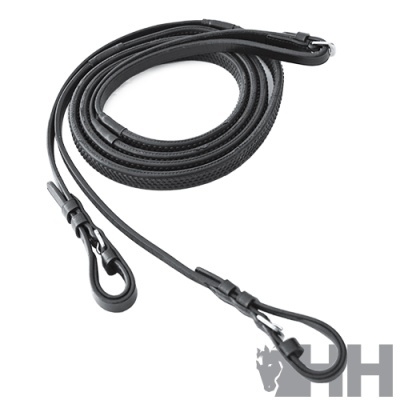 Rédea de cavalo preta em material sintético com fechos e argolas