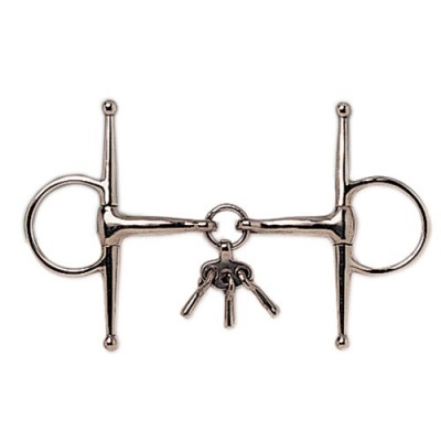 Freio metálico prateado para cavalo com três chaves