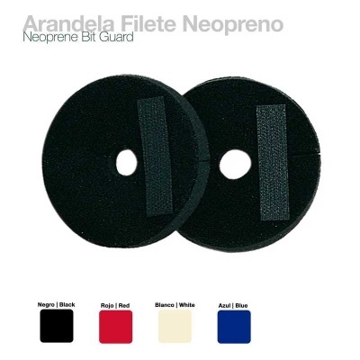 Duas argolas de neopreno preto com tiras de velcro e opções de cores ao fundo