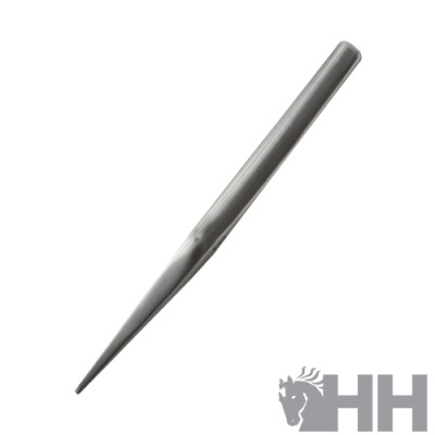 Ponta metálica prateada com logótipo HH e cavalo cinza