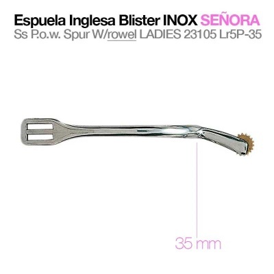 Espuela inglesa inox para senhora com roda dentada e medida 35 mm