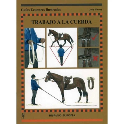 Capa de livro 'TRABAJO A LA CUERDA' com ilustrações de cavalo e corda.
