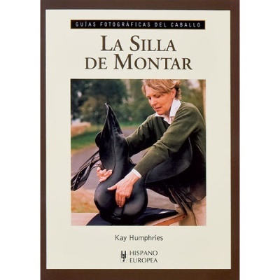 Capa de livro sobre sela de montar com imagem de mulher e sela preta