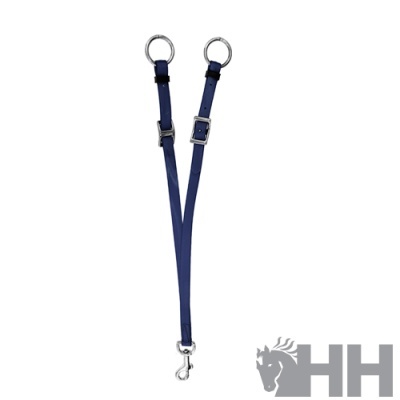Duplo cabresto de nylon azul com acessórios metálicos prateados e logotipo HH