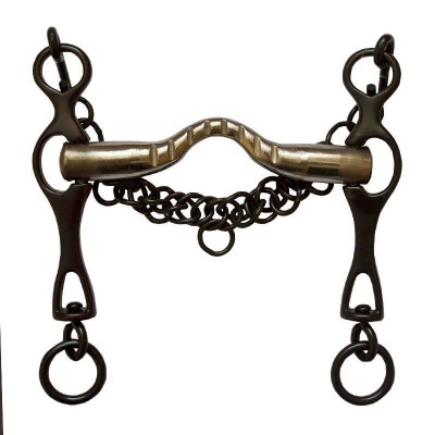 Freio metálico combinado prateado e negro para cavalo