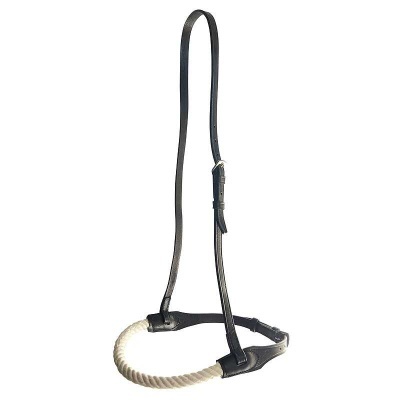 Cabeçada de cavalo em couro preto com corda branca