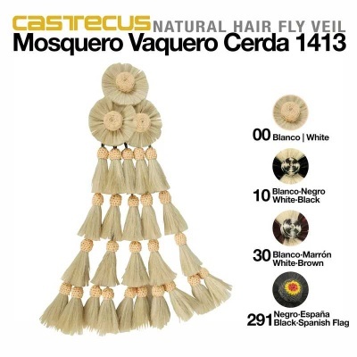 Mosquero vaqueiro de cerda natural bege com franjas e flores trançadas