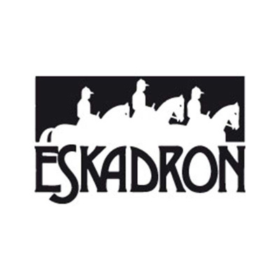 Logotipo preto e branco da marca ESKADRON com cavaleiros a cavalo
