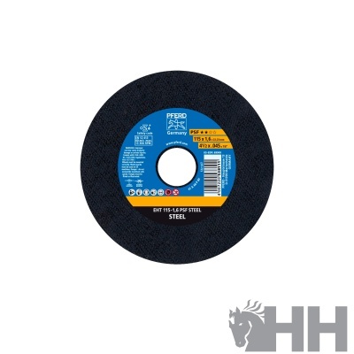 Disco de corte preto para aço com etiqueta azul e amarela PFERD