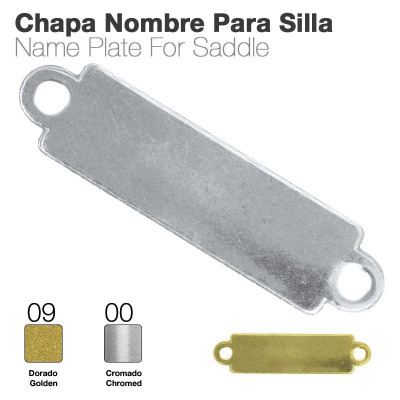 Placa metálica para sela dourada e cromada com dois furos