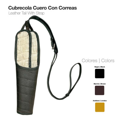 Cubrecola de couro preto com correia para flechas