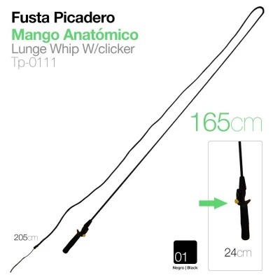 Fusta Picadero preta com manuseio anatómico e clicker, 205 cm