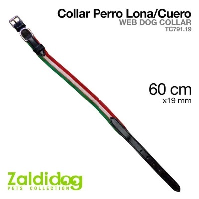 Colar para cão em lona e couro com cores verde, branco e vermelho, fivela metálica, 60 cm x 19 mm