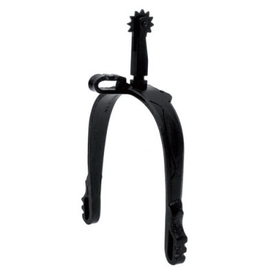 Espora preta de metal com roda dentada