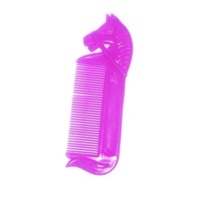 Pente de plástico cor-de-rosa com forma de cavalo