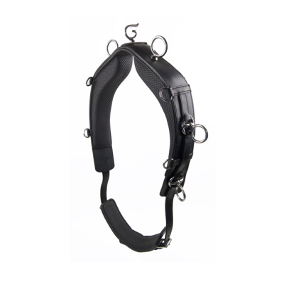 Coleira de treino preta com aros metálicos prateados e textura acolchoada