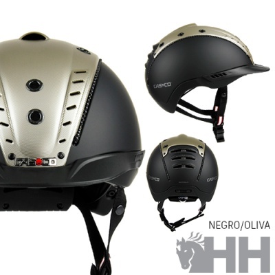 Capacete Casco preto e oliva com design moderno e ventilação