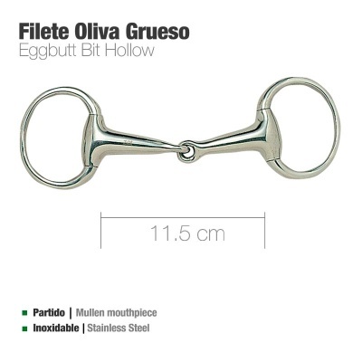 Filete para cavalo Eggbutt Bit Hollow de aço inoxidável com 11,5 cm