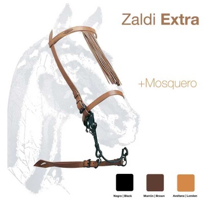 Cabresto de cavalo castanho claro com franjas e fivelas pretas