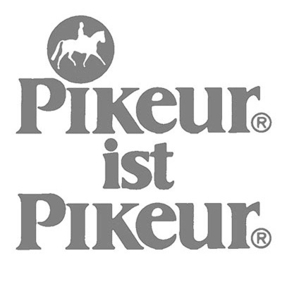 Logotipo cinzento da marca Pikeur com cavalo e cavaleiro