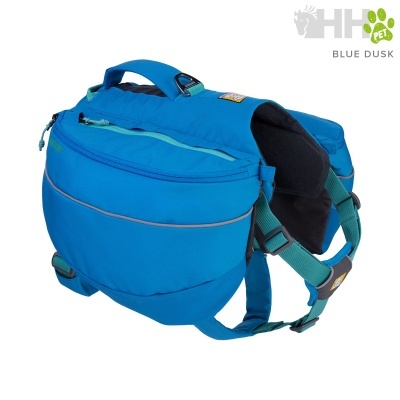Mochila azul para cão com alças e bolsa lateral