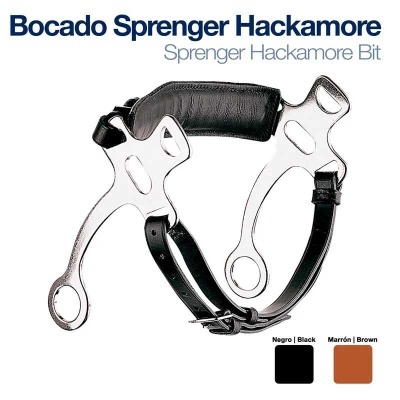 Bocado Sprenger Hackamore em metal prateado com couro preto