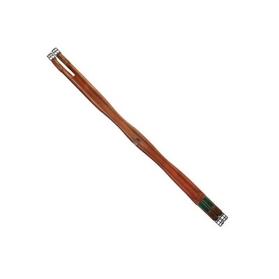 Correia em pele castanha para sela com detalhes metálicos e couro verde