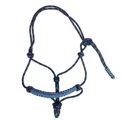 Cabo de cabresto para cavalo em corda preta e azul claro