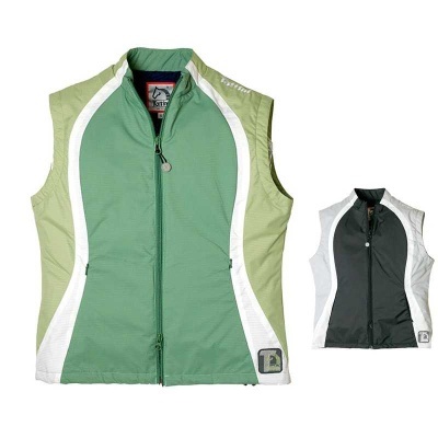 Colete desportivo feminino bicolor com fecho zip e pequena etiqueta com logótipo