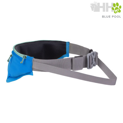 Bolsa de cintura azul com fecho cinzento e interior em malha preta
