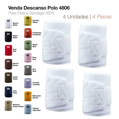 Conjunto de 4 vendas de descanso brancas em fleece polar com descrição de cores ao lado