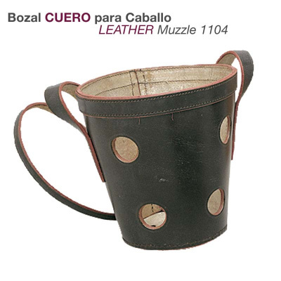 Bozal de couro preto para cavalo com alças e buracos circulares