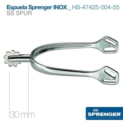 Espuela Sprenger inox prateada com roda dentada e orifícios, marca Springer