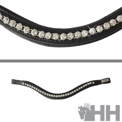 Frente preta com strass brilhantes, logo HH e cabeça de cavalo cinza