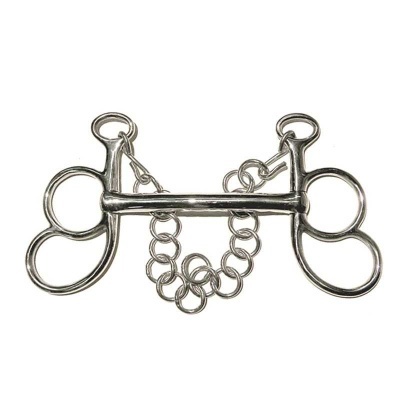 Mordente de cavalo em metal prateado com argolas e corrente