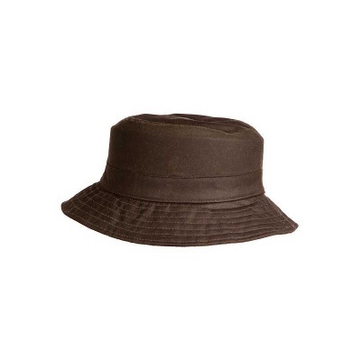 Chapéu estilo bucket castanho escuro com aba larga em fundo branco