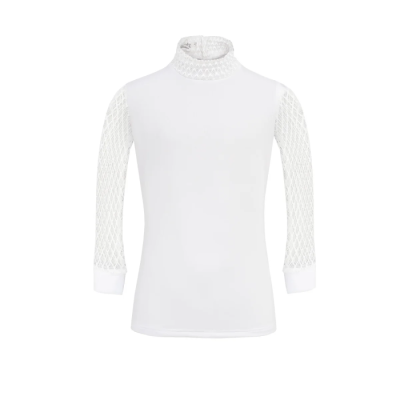 camisola branca gola alta mangas de renda