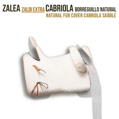 Sela cabriola em pêlo natural branco com detalhes em couro castanho