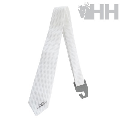 Gravata branca com textura em malha e logótipo cinzento
