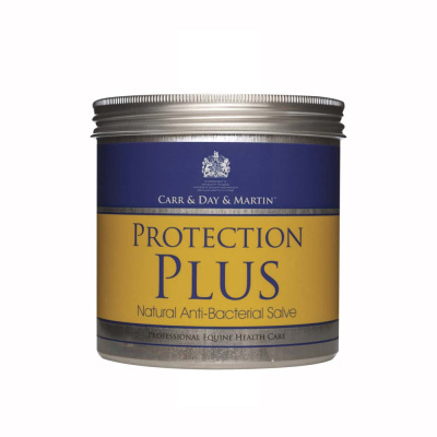 Frasco metálico com etiqueta azul e amarela de produto Protection Plus